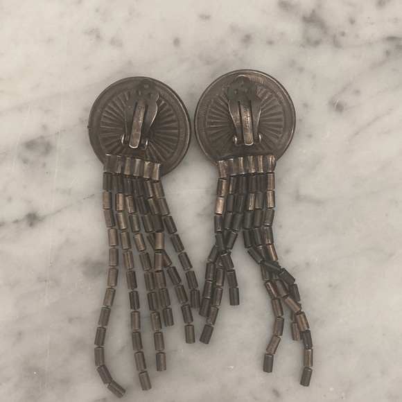 Ben-Amun Vintage Bronze Long Earrings Clip On Purple Stone - Picture 5 of 7